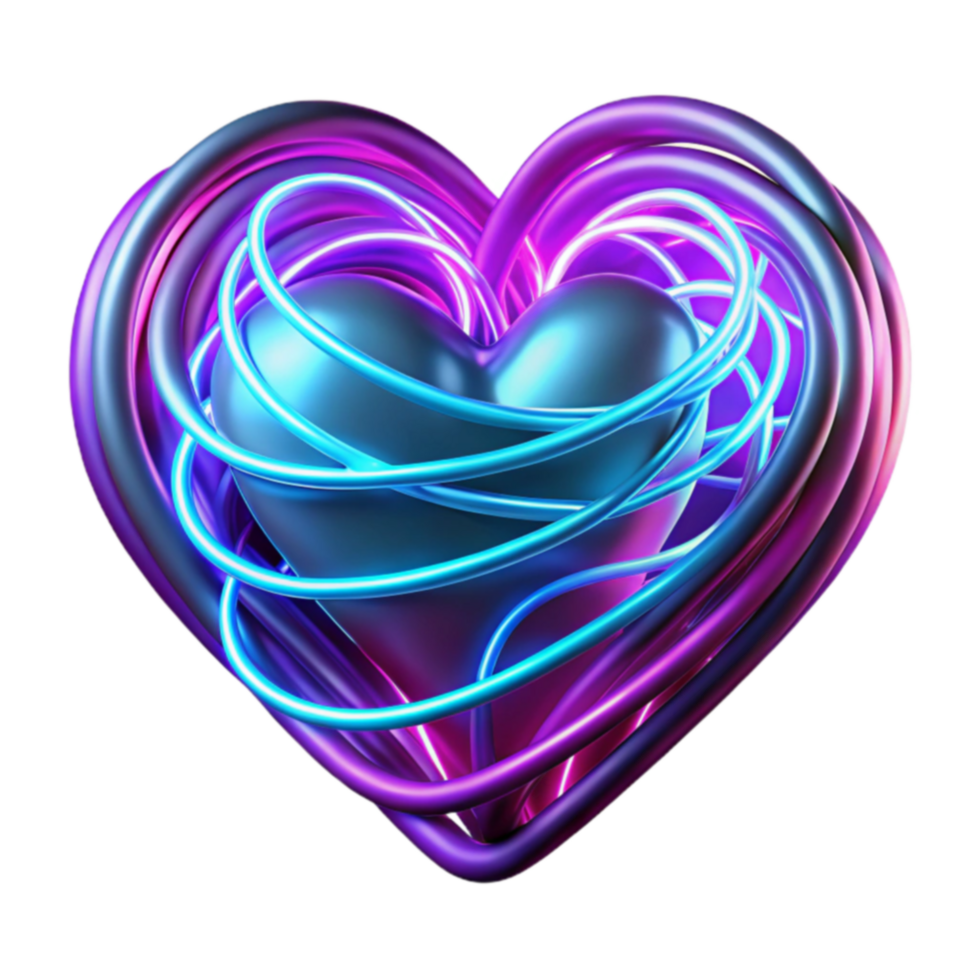 Neon Heart Abstract 3D Render of Intertwined Love png