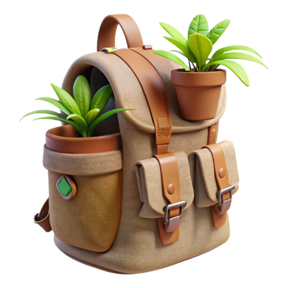 Tan Backpack with Planters Nature-Friendly Travel png