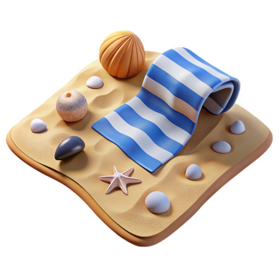 Summer Beach Scene Towel, Sand, Shells, and Starfish png