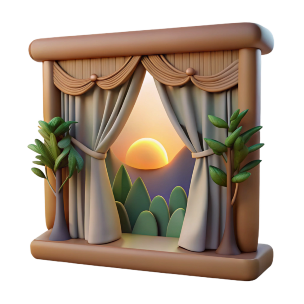 Sunset View Through Curtained Window png