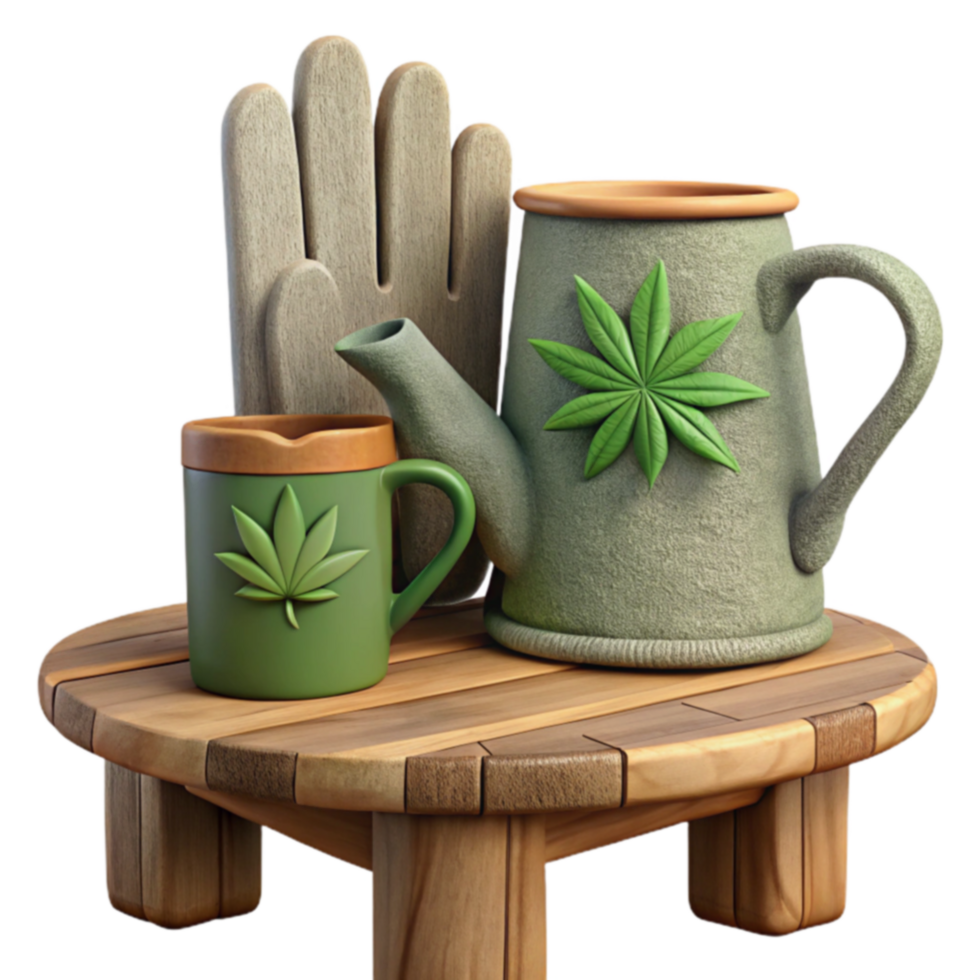 Gardening Mug, Watering Can, and Glove png
