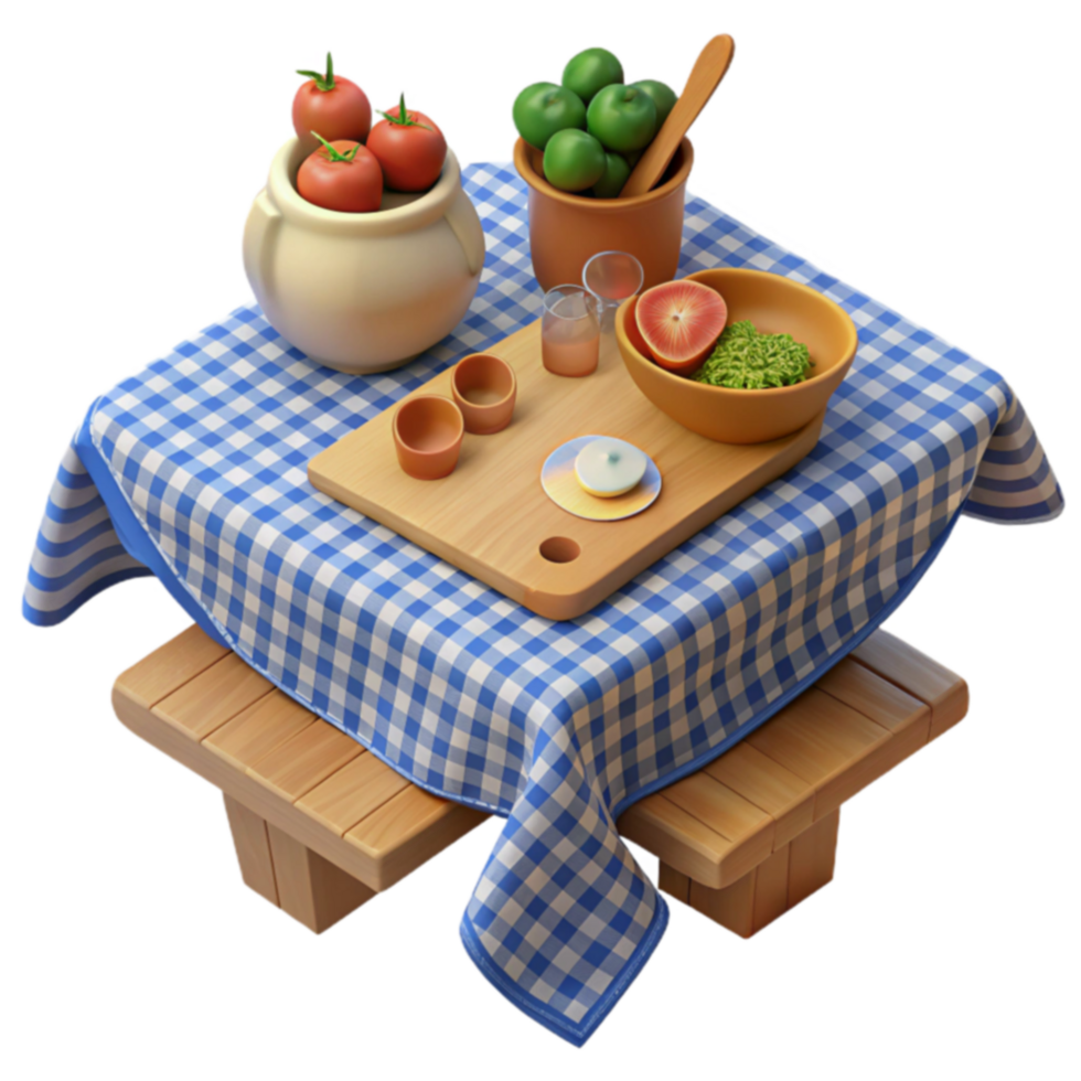 Picnic Table Setting Food, Drinks Gingham png