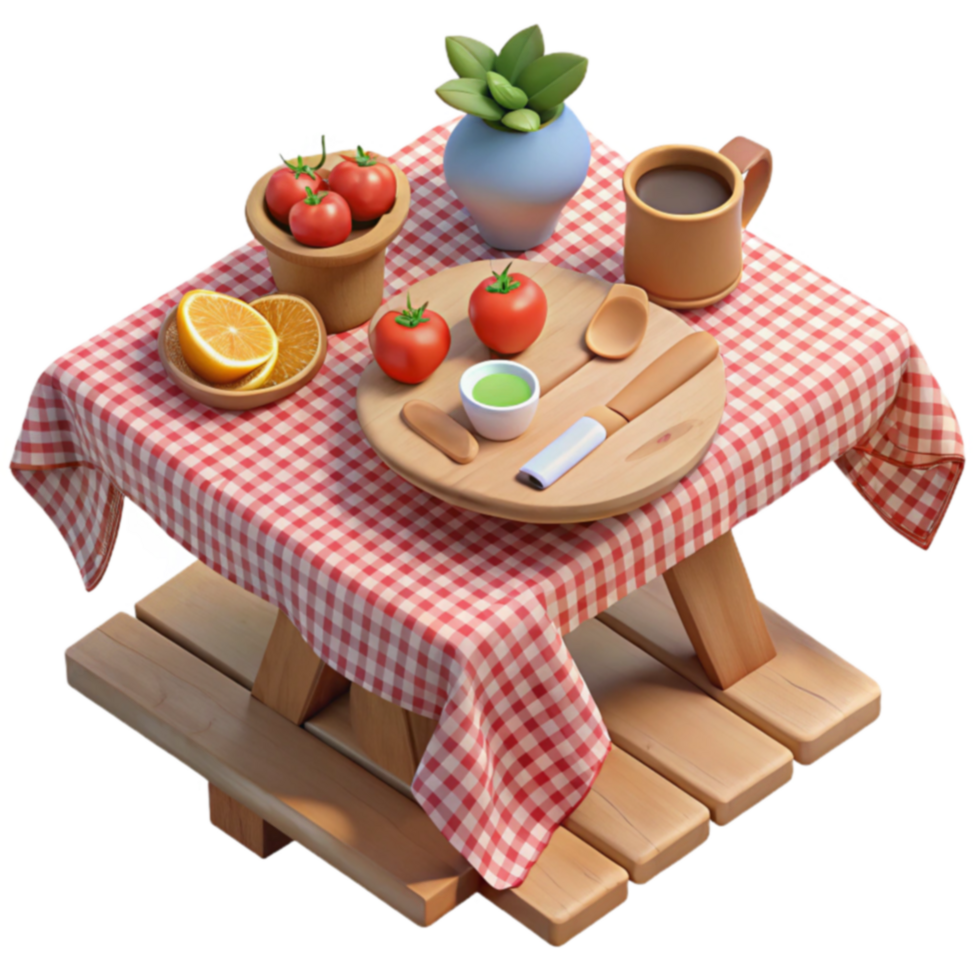 Rustic Picnic Table Setting with Fresh Tomatoes and Citrus png