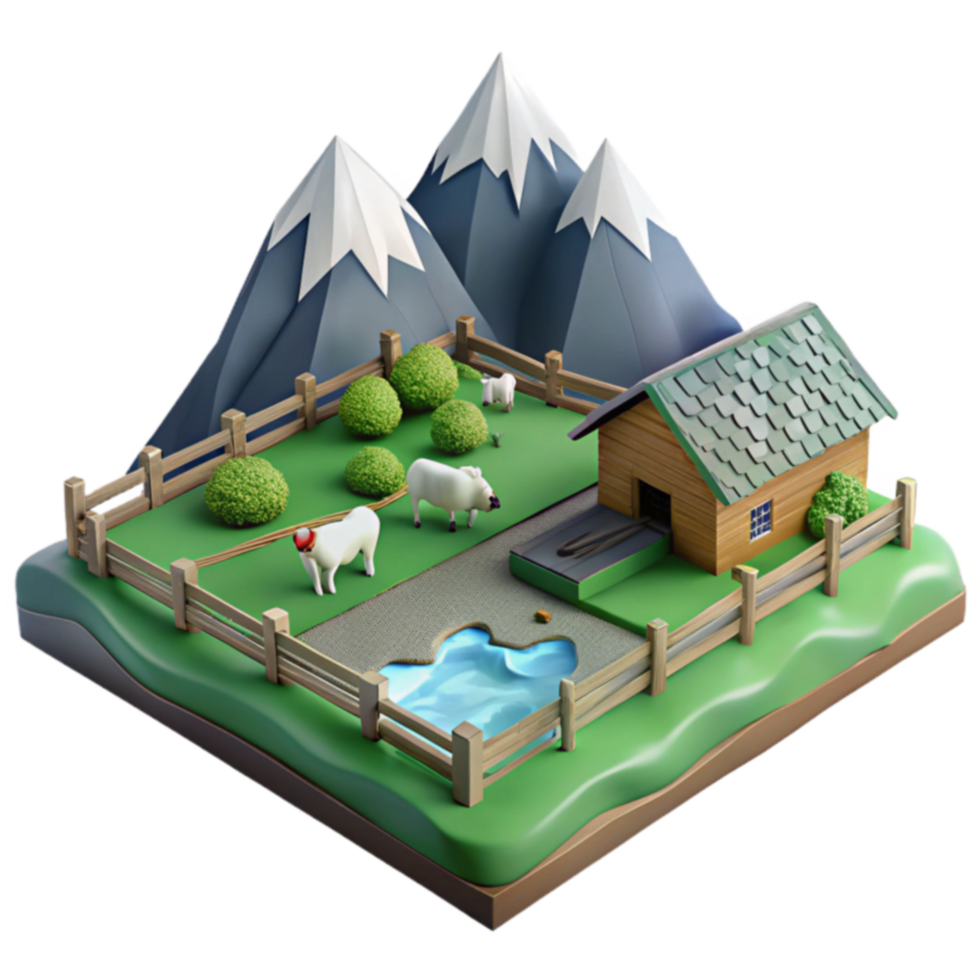Mountain Farm Sheep Pasture 3D Render png