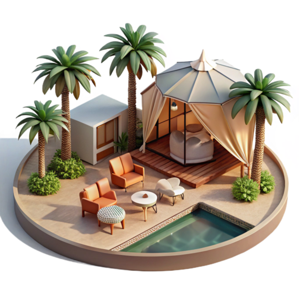 Luxury Oasis Poolside Pavilion with Palm Trees png