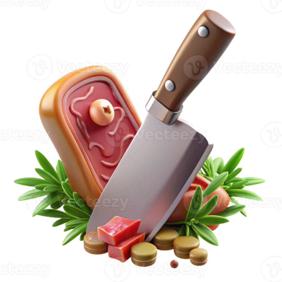 Meat Cleaver, Herbs, and Seasoning A Culinary Still Life png