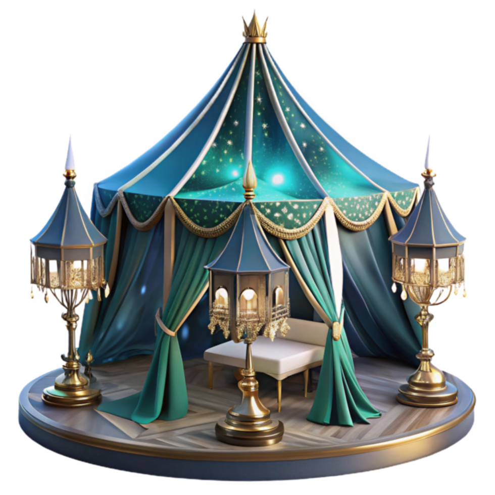 Enchanted Teal Tent with Golden Lanterns png