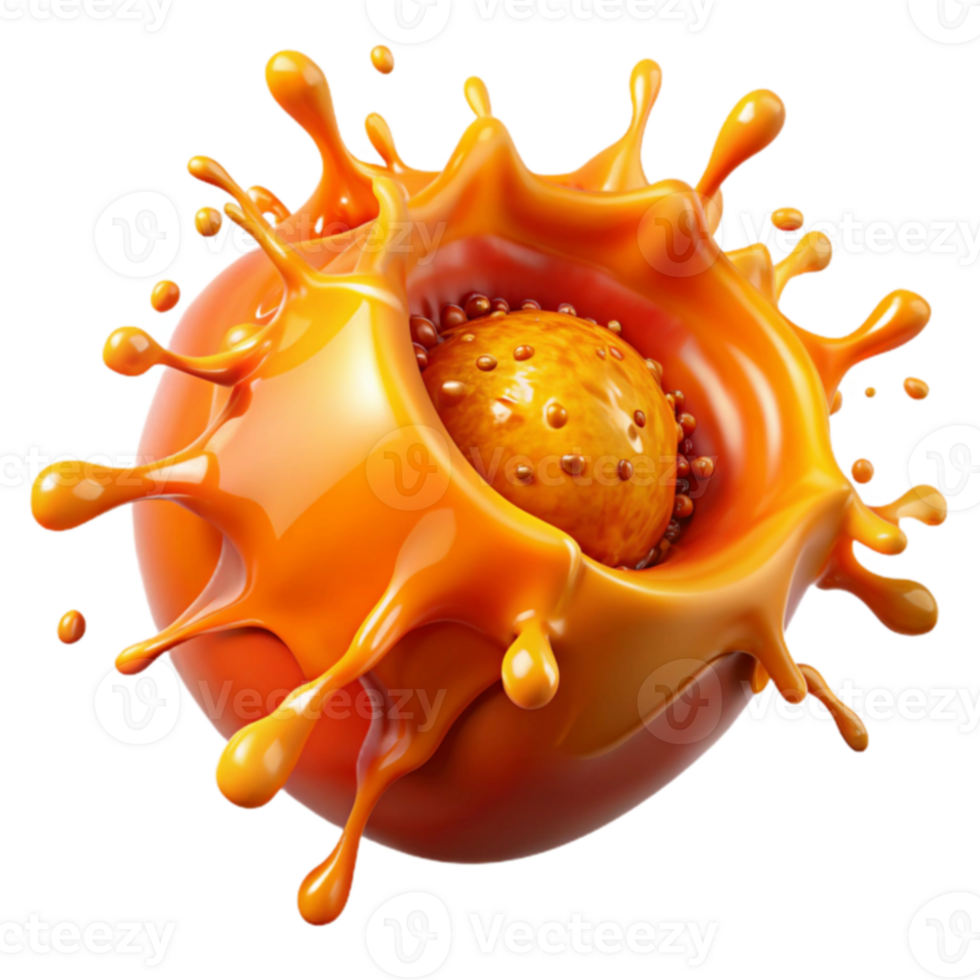 Orange Liquid Sphere with Internal Core 3D Render png
