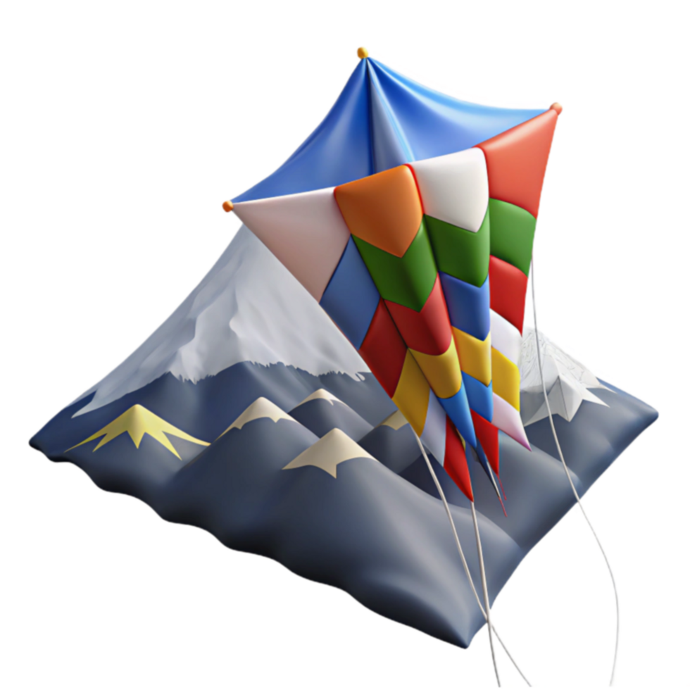 Colorful Kite Soaring Over Majestic Mountains png