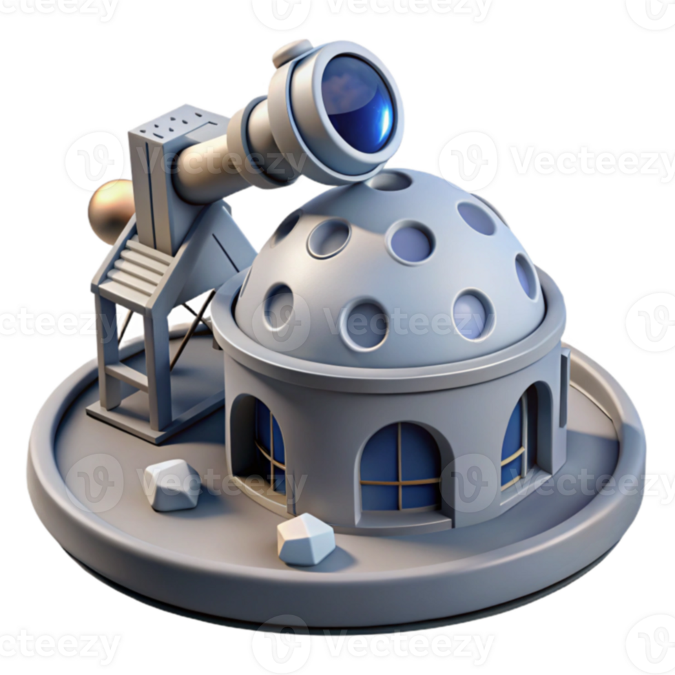Observatory Dome with Telescope 3D Render png