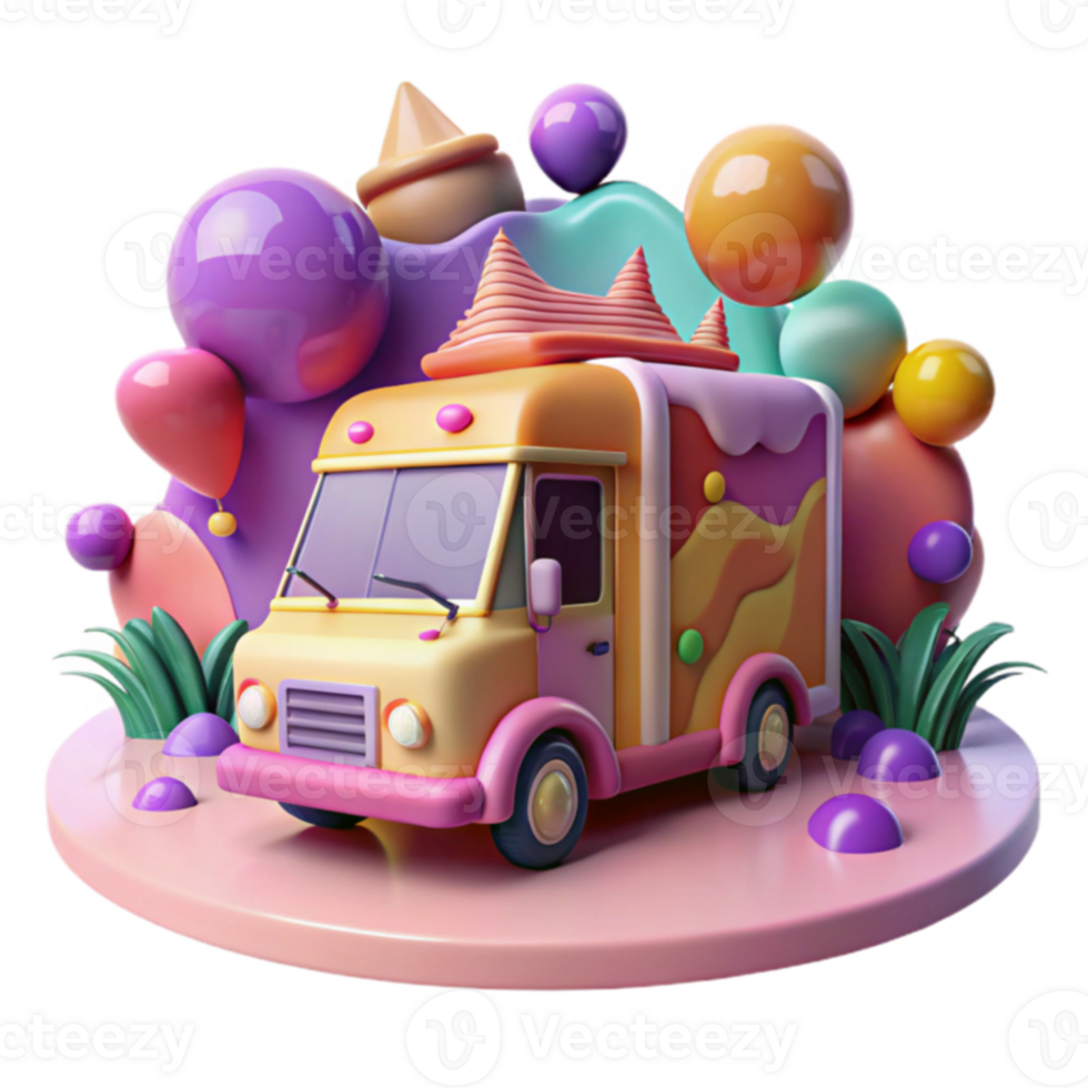 Sweet Treats Food Truck Colorful 3D Render png