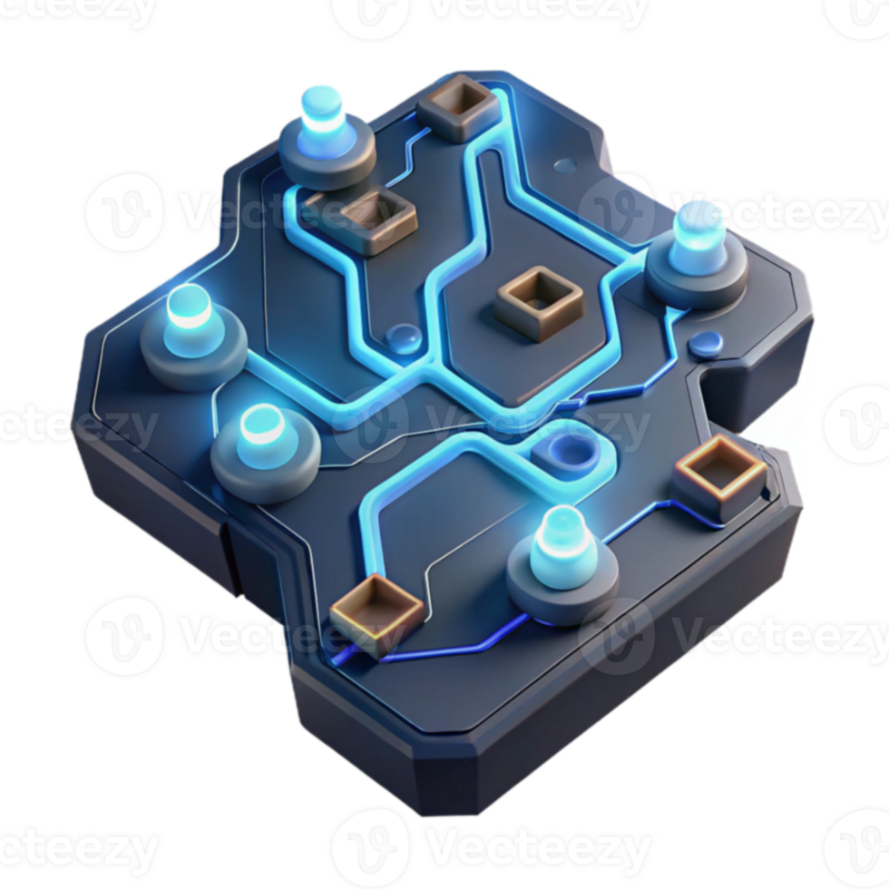 Abstract Futuristic Circuit Puzzle Glowing Nodes and Paths png