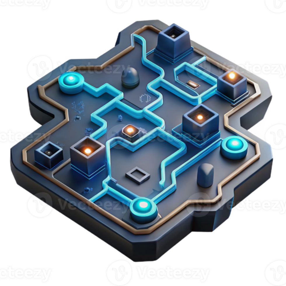 Abstract Circuit Puzzle Glowing Pathways and Nodes png