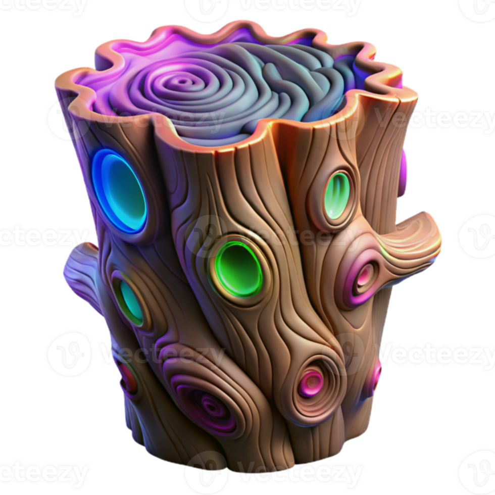 Neon Tree Stump Abstract 3D Render png