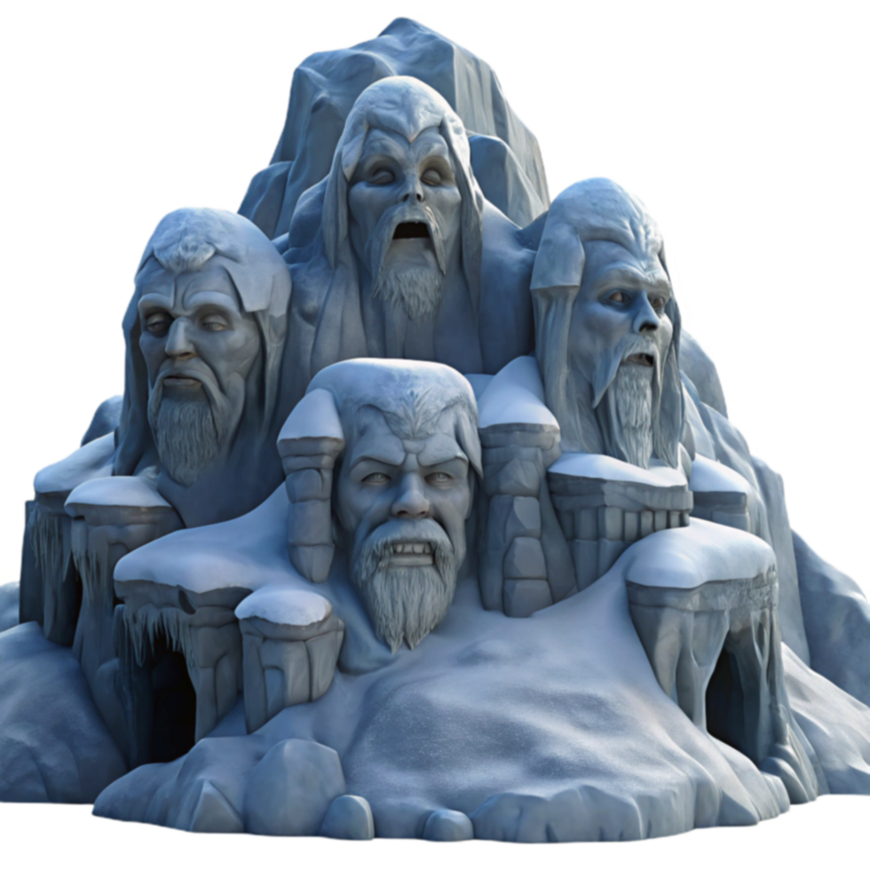 Frozen Mountain with Ancient Stone Faces png