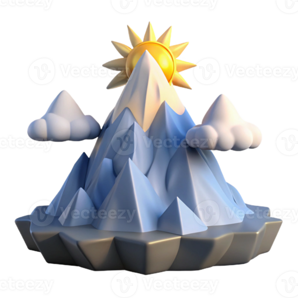 Sunny Mountain Peak with Clouds 3D Render png
