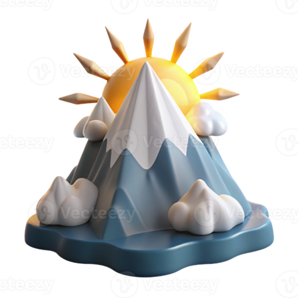Sunny Mountain Peak 3D Render Clouds, Landscape, Nature png