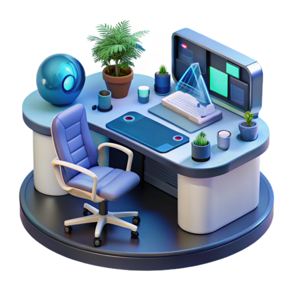 Modern Desk Setup Futuristic Workspace Design png