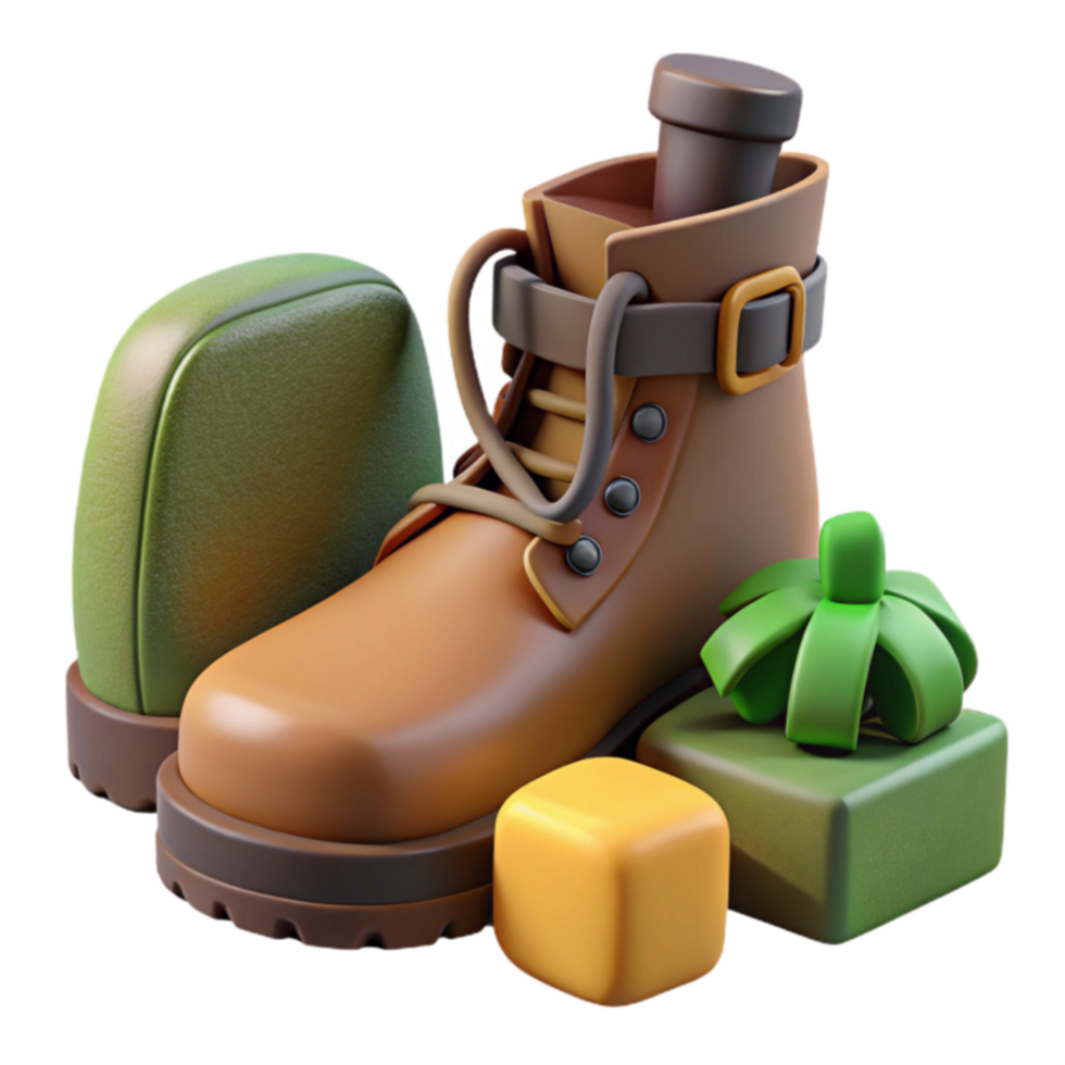 3D Render of Hiking Boot with Accessories png