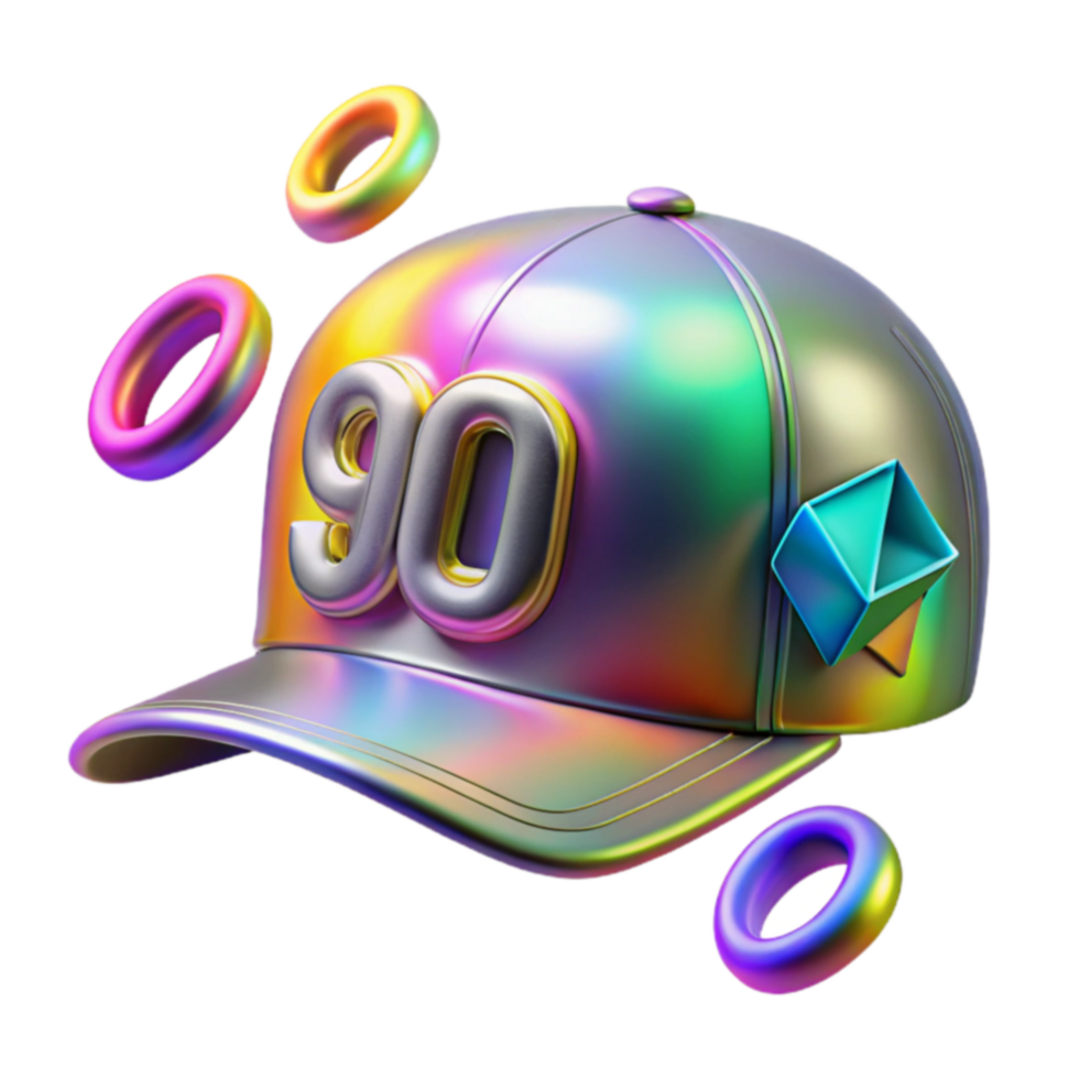 Holographic 90s Baseball Cap with Geometric Design png