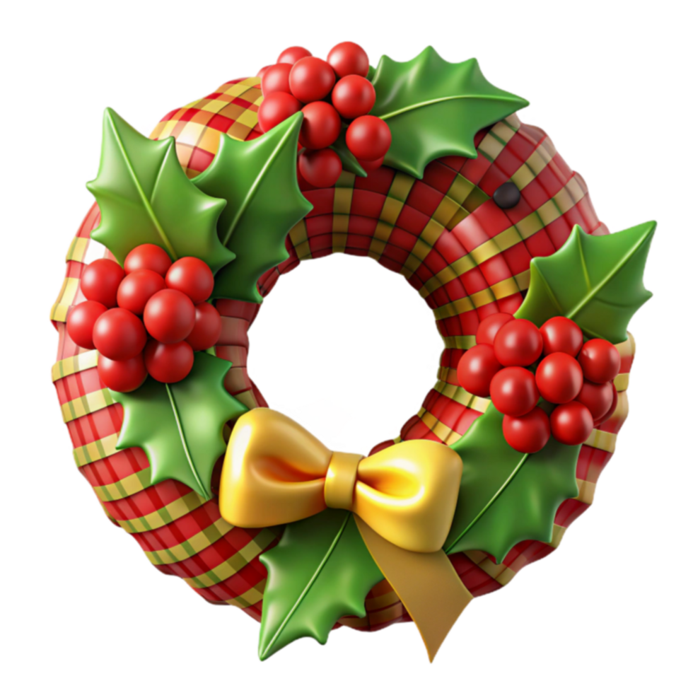 Festive Holiday Wreath Red and Green Plaid Design png