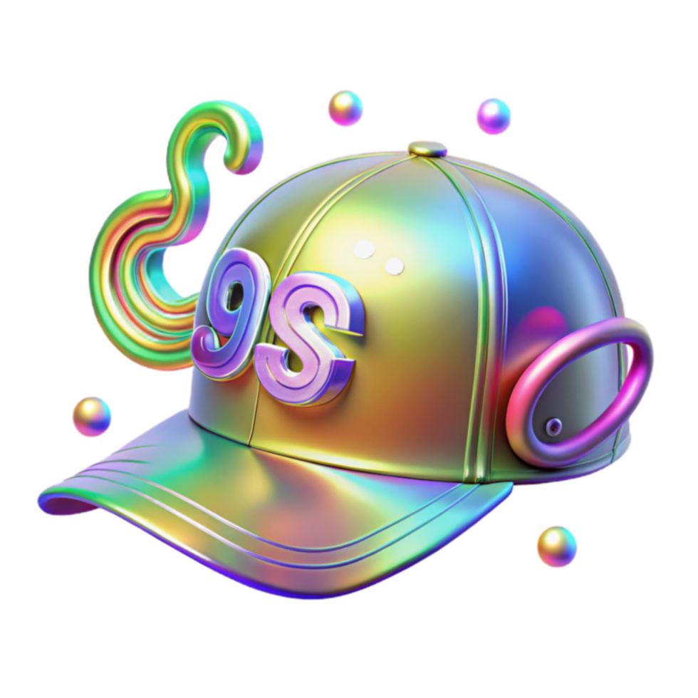 Iridescent Baseball Cap with 9s Logo Abstract Design png