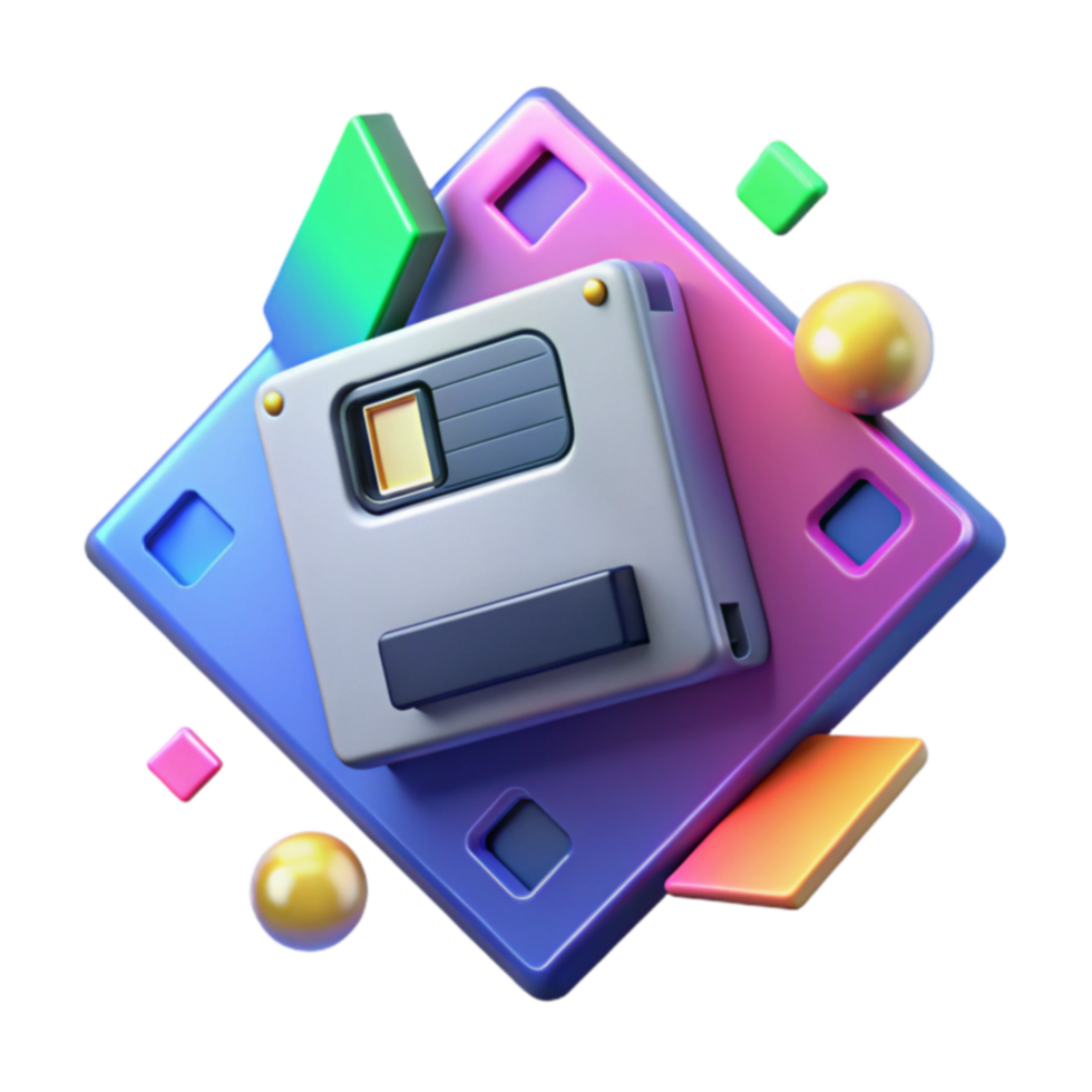 Retro Floppy Disk in Colorful 3D Design png