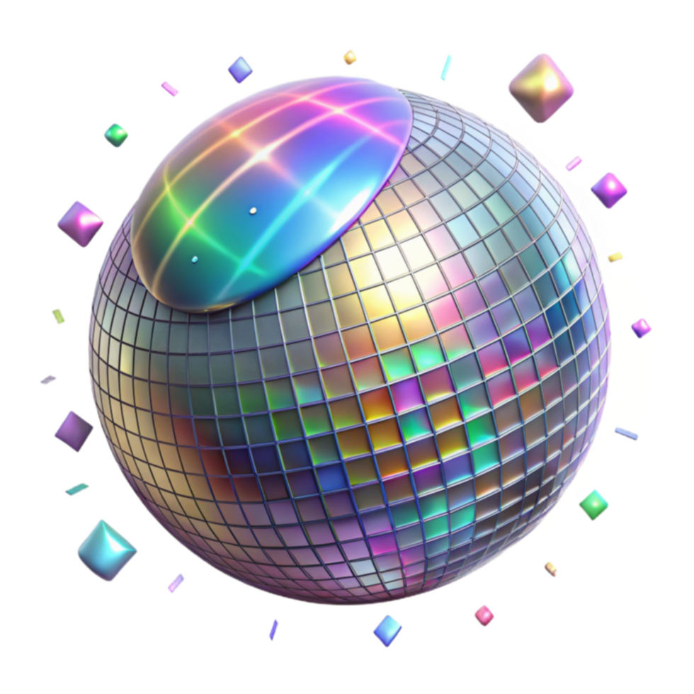 Iridescent Disco Ball with Colorful Confetti png
