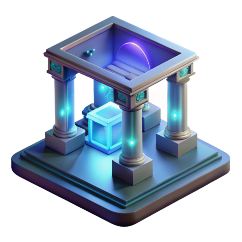 Glowing Cube in Ancient Temple 3D Render png