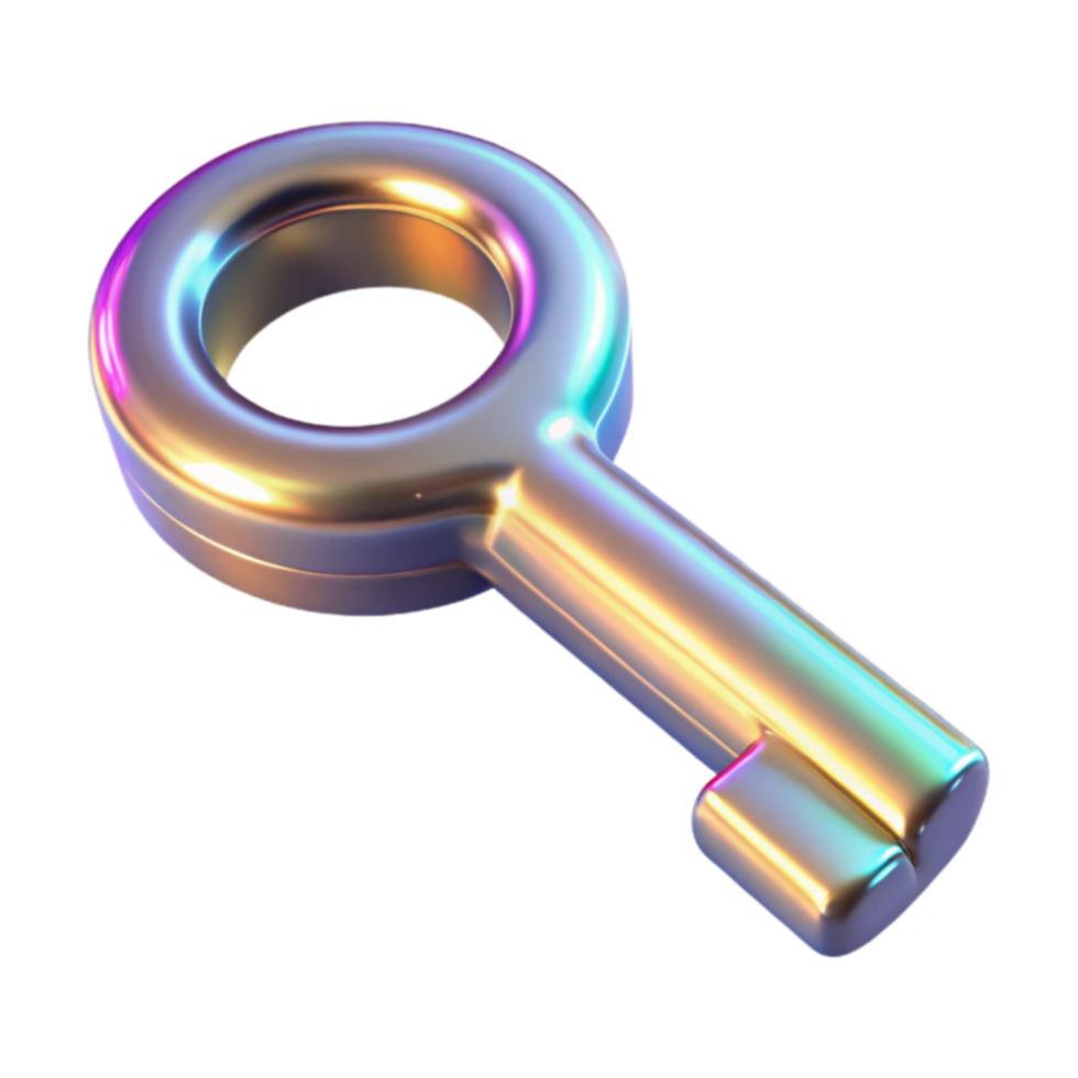 Iridescent Key Access, Symbol, 3D Render, Unlock, Metallic, Design, Graphic, Shiny, Colorful, Abstract png