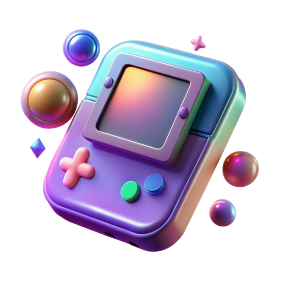 Retro Gaming Console 3D Render of Nostalgic Handheld Device png