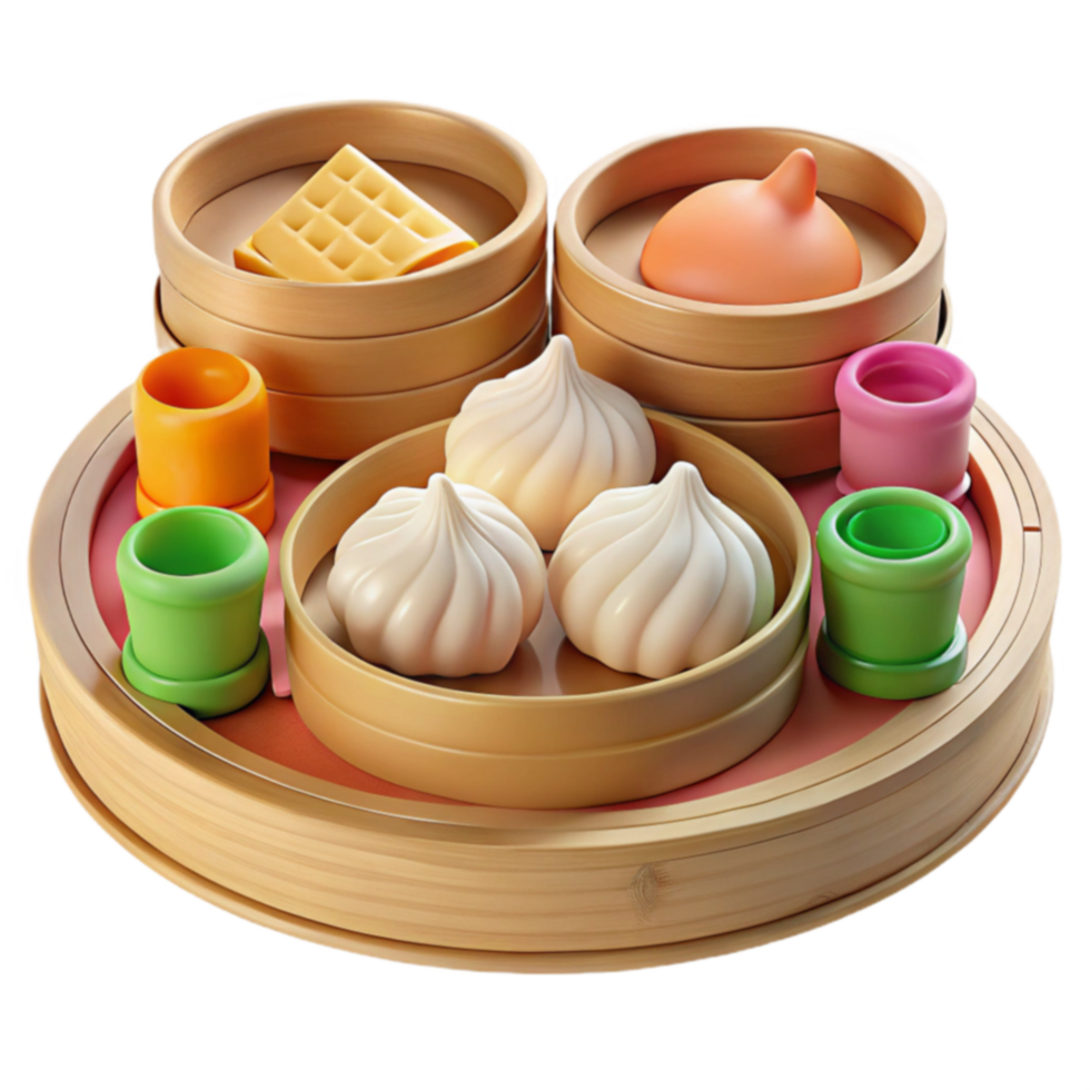 Assorted Steamed Buns and Dumplings in Bamboo Steamers png