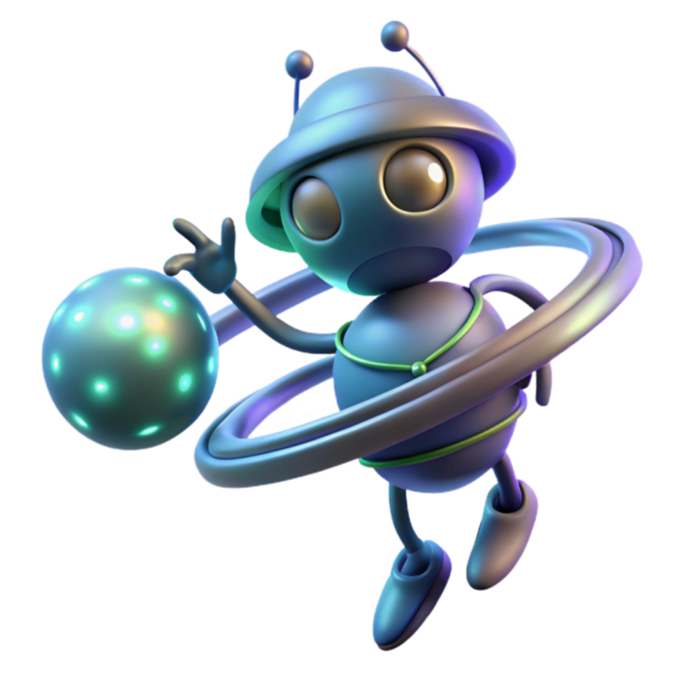 Playful Robot with Glowing Orb in Space png