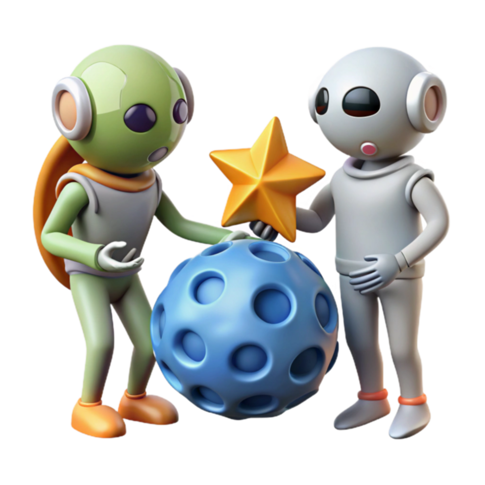 Alien Astronauts Explore Celestial Body with Star png