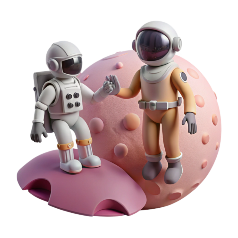 Astronauts Teamwork on Pink Planet Space Exploration png