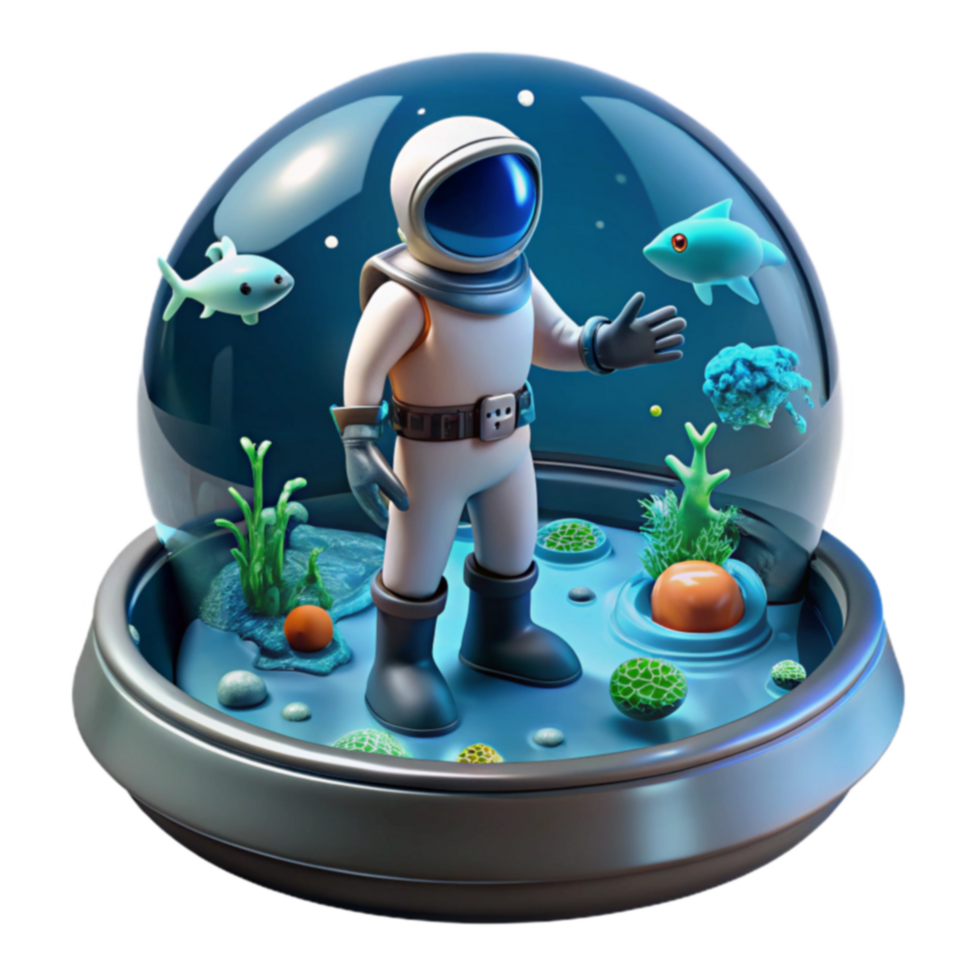 Astronaut in Aquatic Biodome Exploring Underwater Worlds png