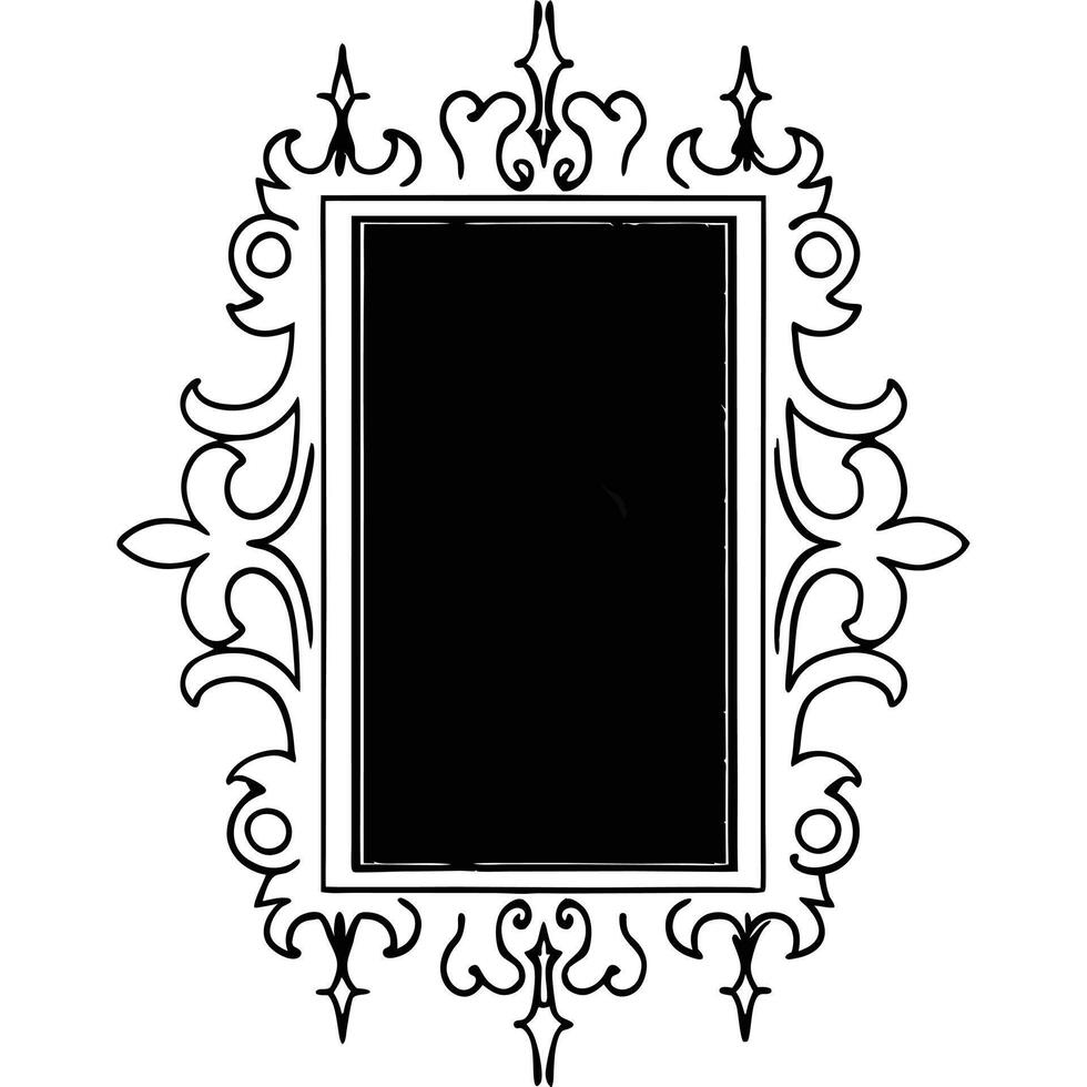 A black and white drawing of a frame with ornate design vector