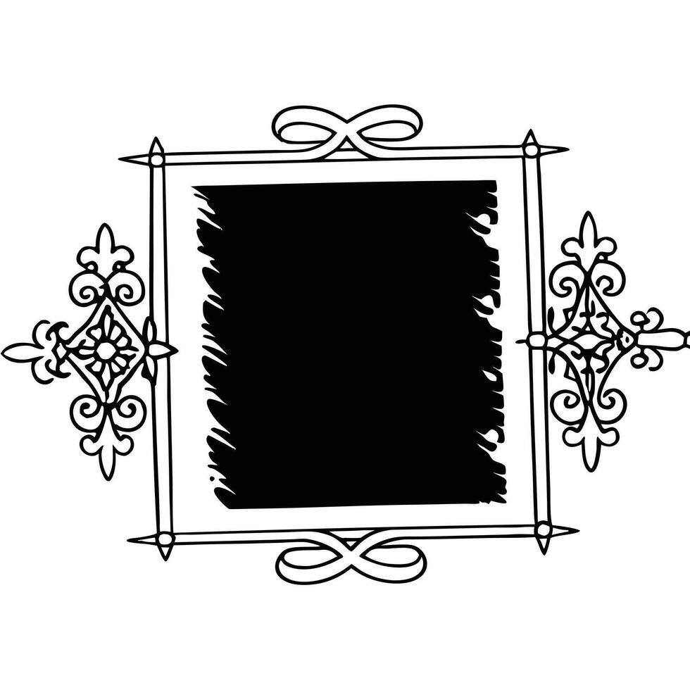 A black and white drawing of a frame with a scroll vector