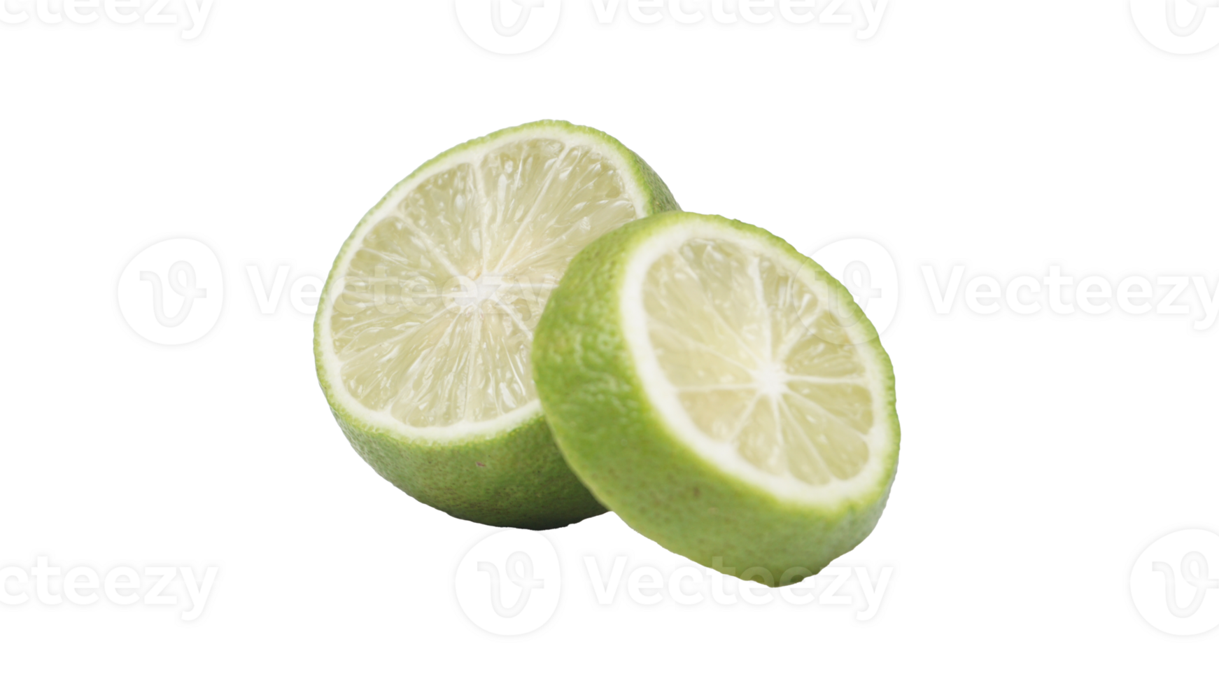 Half and Sliced of Green Lime Fruit on Transparent Background png