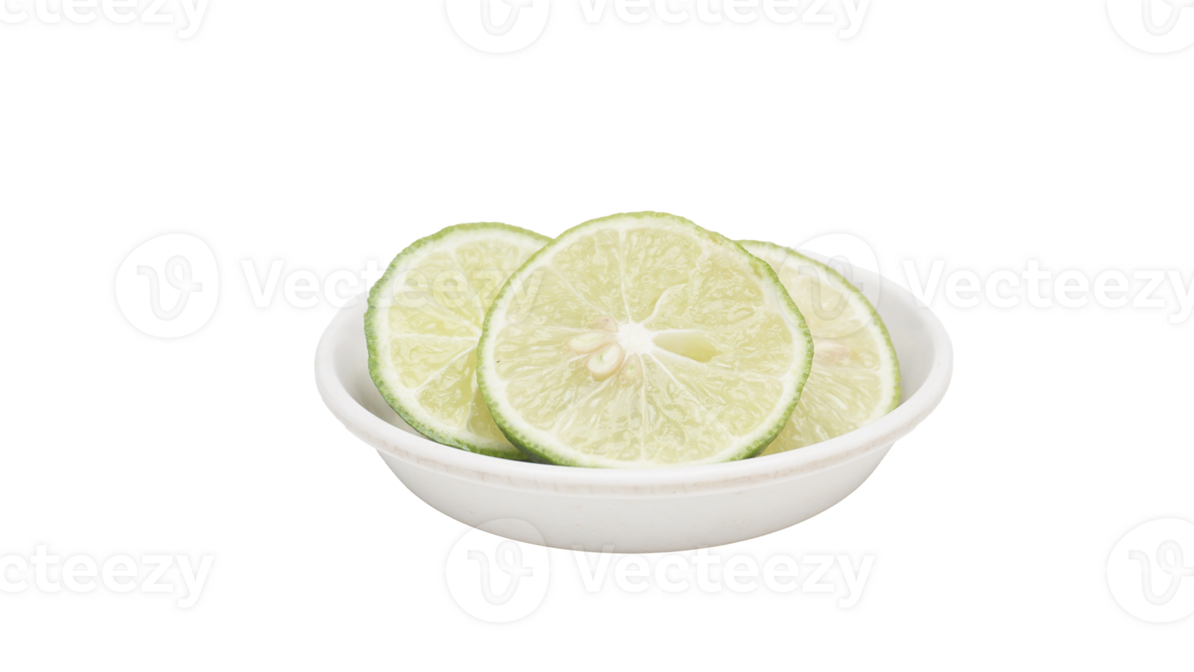 Slices Fresh Green Lime on Bowl on Transparent Background png
