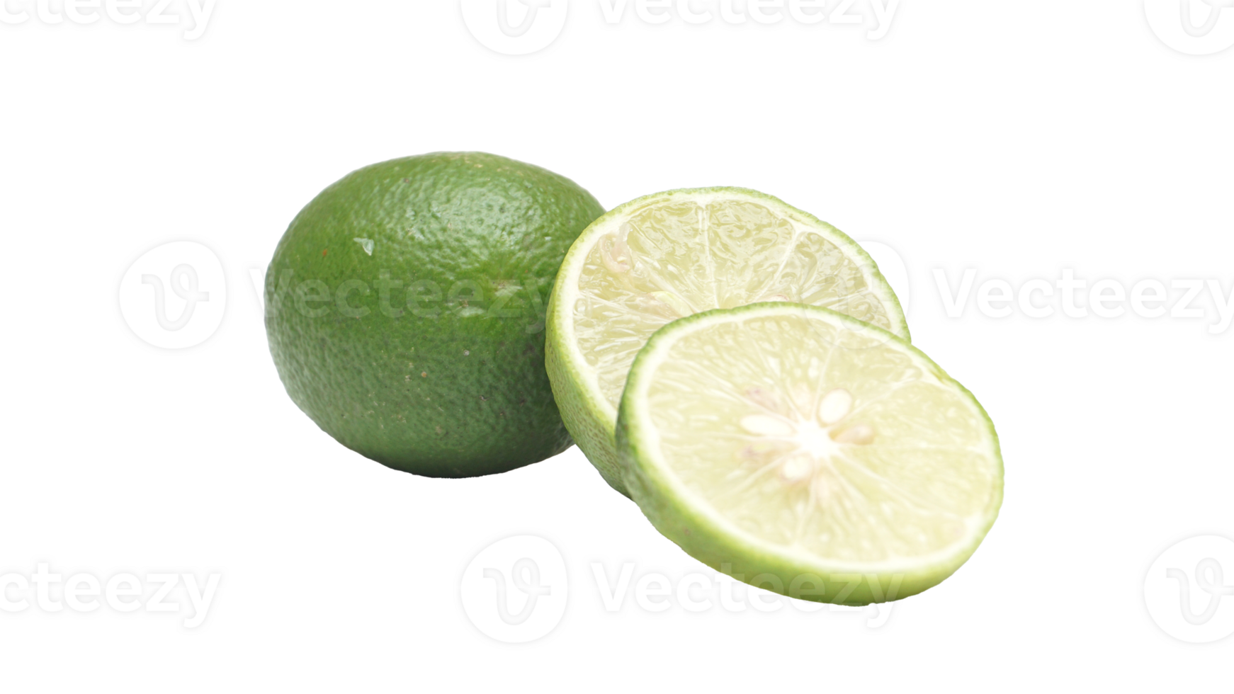 Set of Green Lime Fruit with Selective Focus on Transparent Background png