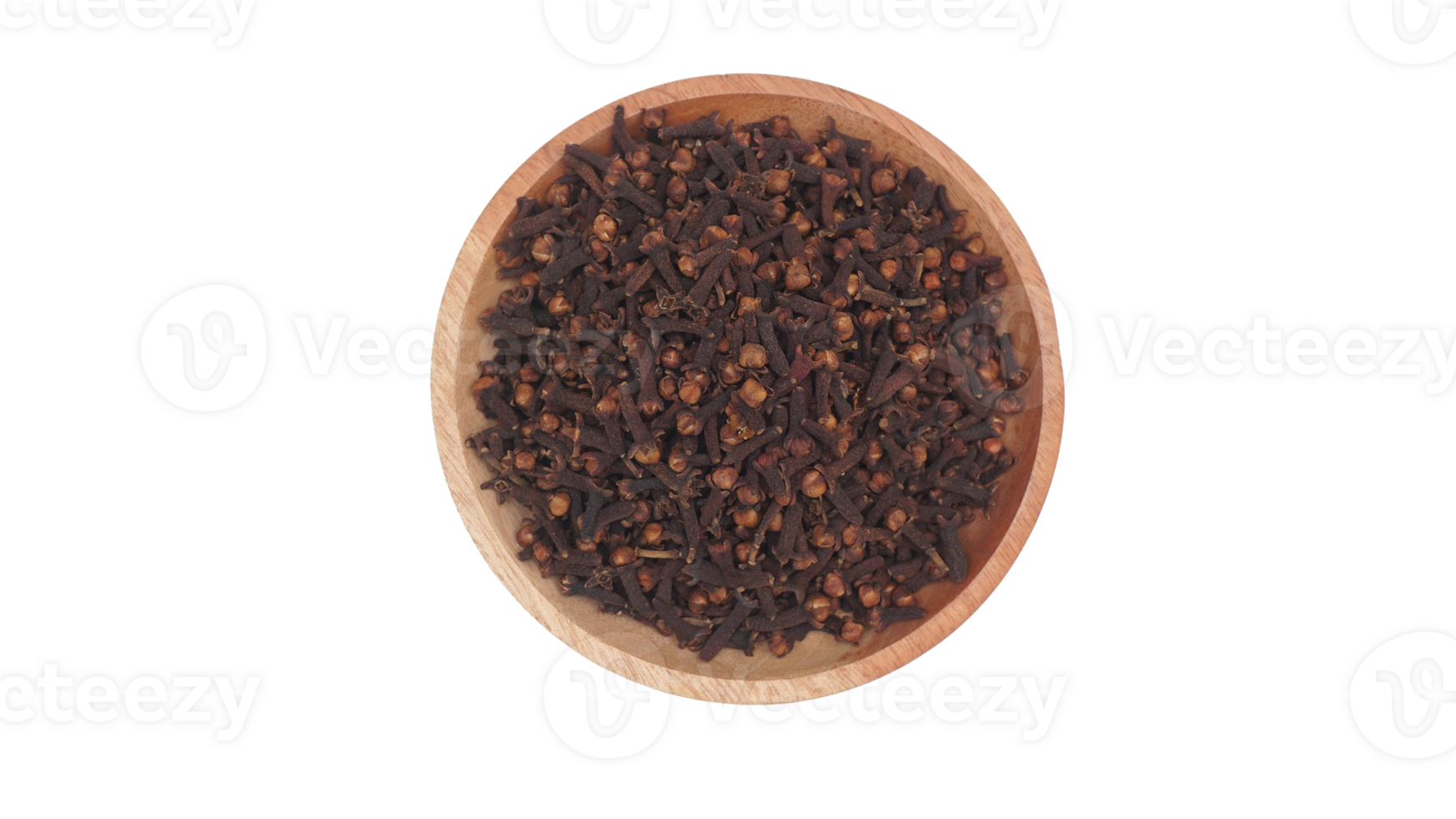 Top View of Dried Cloves on Wooden Plate with Selective Focus on Transparent Background png