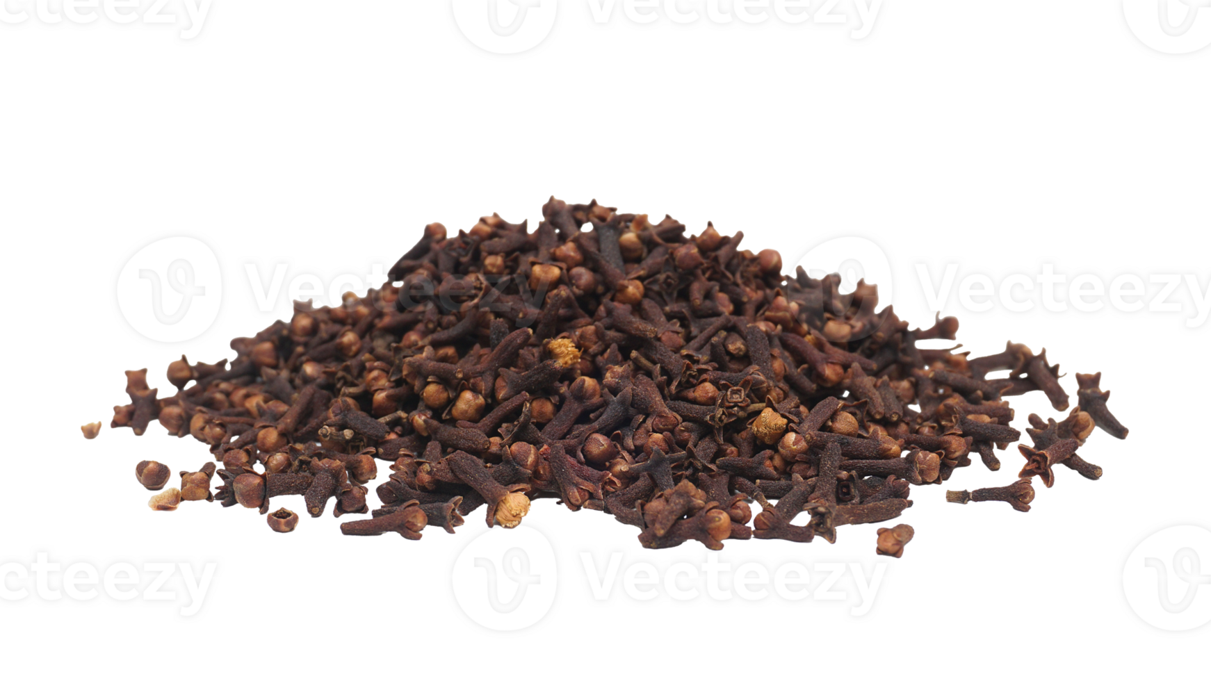 Scattered Dried Cloves with Wooden Spoon on Transparent Background png