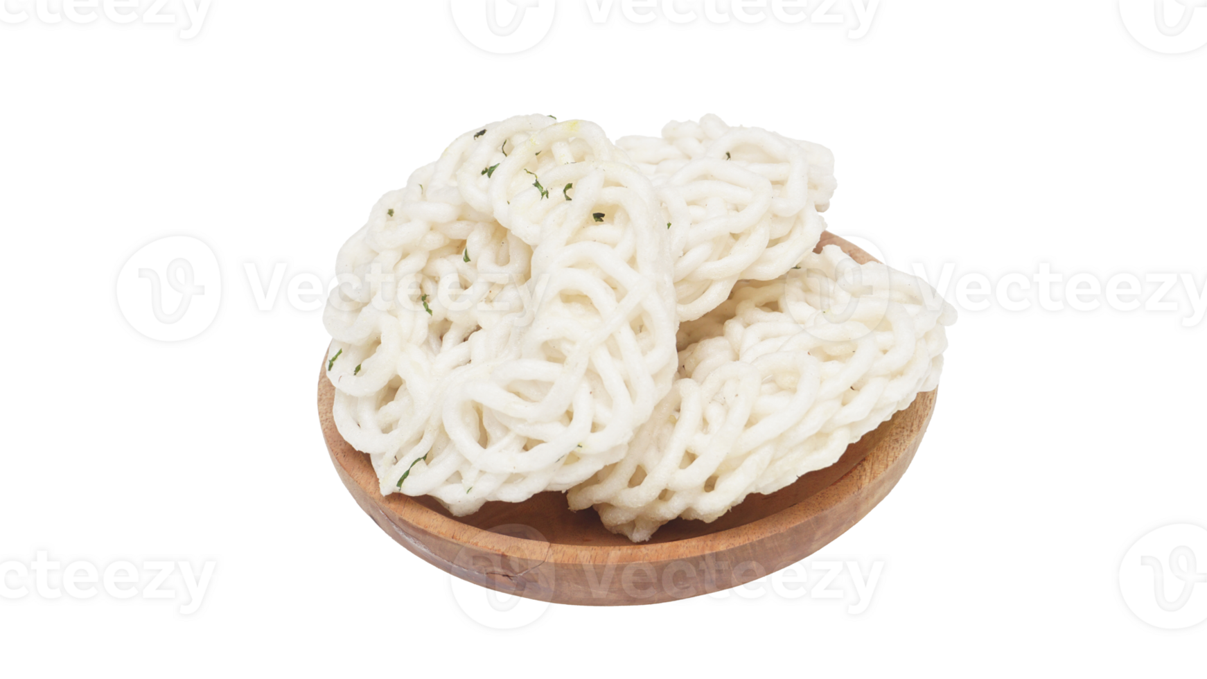 Indonesian Deep Fried Crackers or Kerupuk on Wooden Plate on Transparent Background png