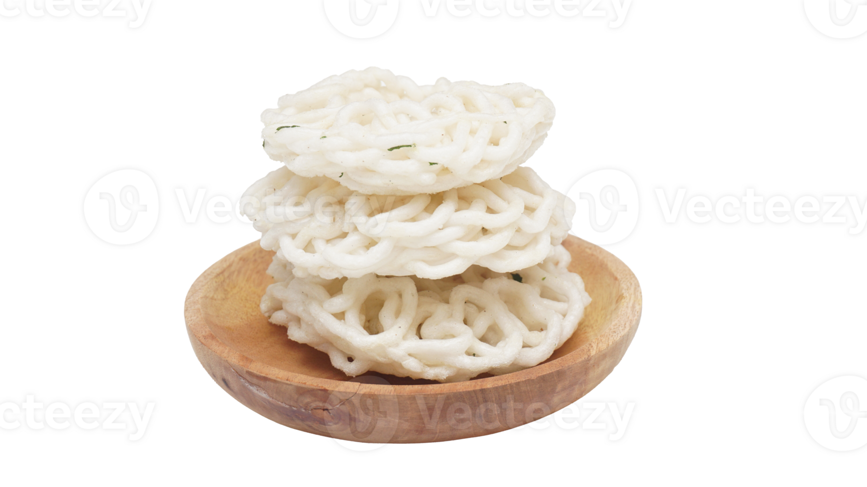 Heap of Indonesian Deep Fried Cracker or Kerupuk on Wooden Plate on Transparent Background png