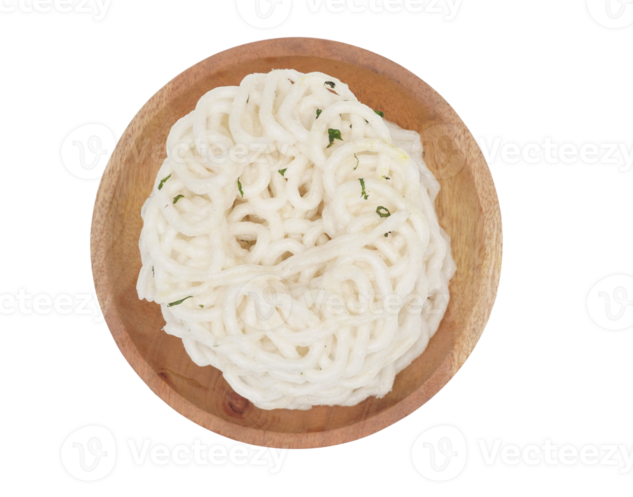 Top View of Indonesian Deep Fried Cracker or Kerupuk on Wooden Plate on Transparent Background png