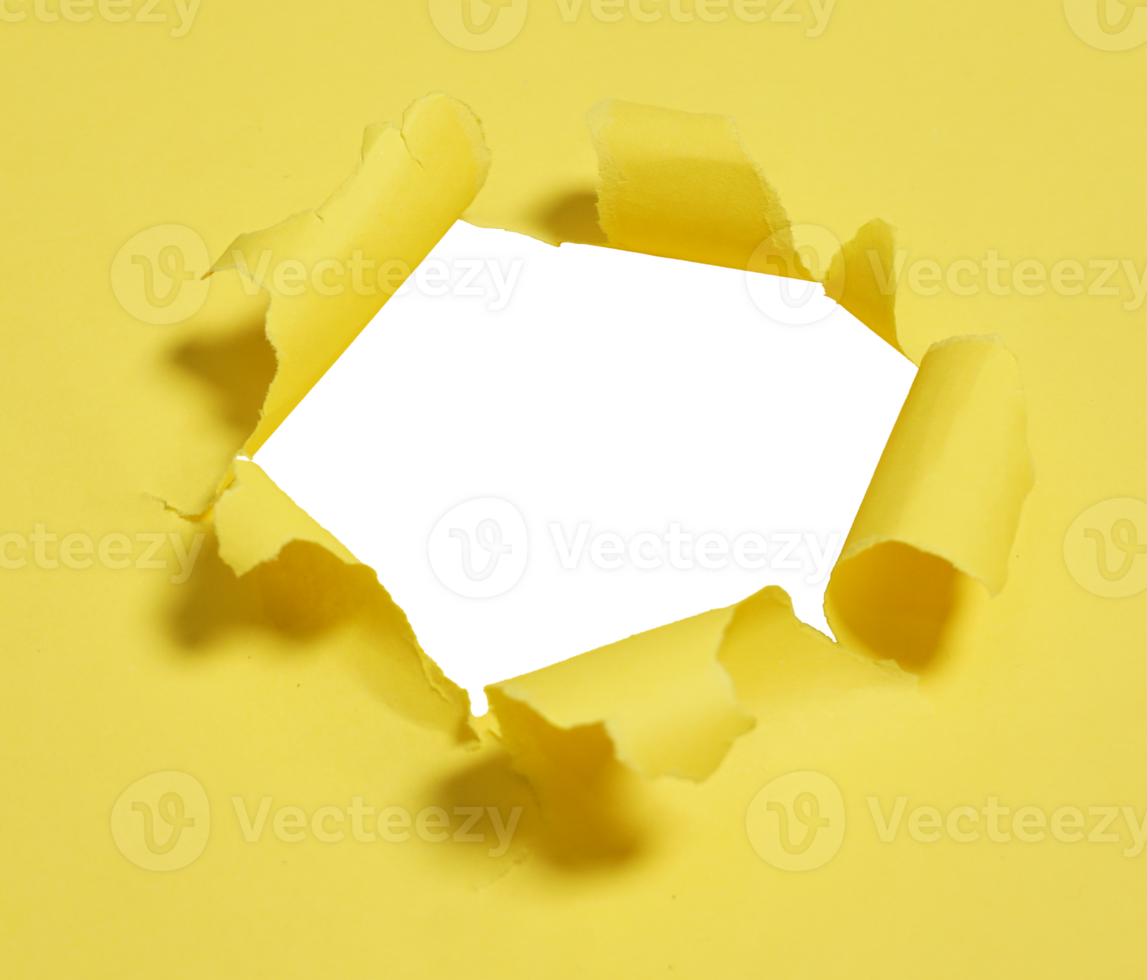 Hole in Torn Yellow Paper Rolled on Transparent Background png