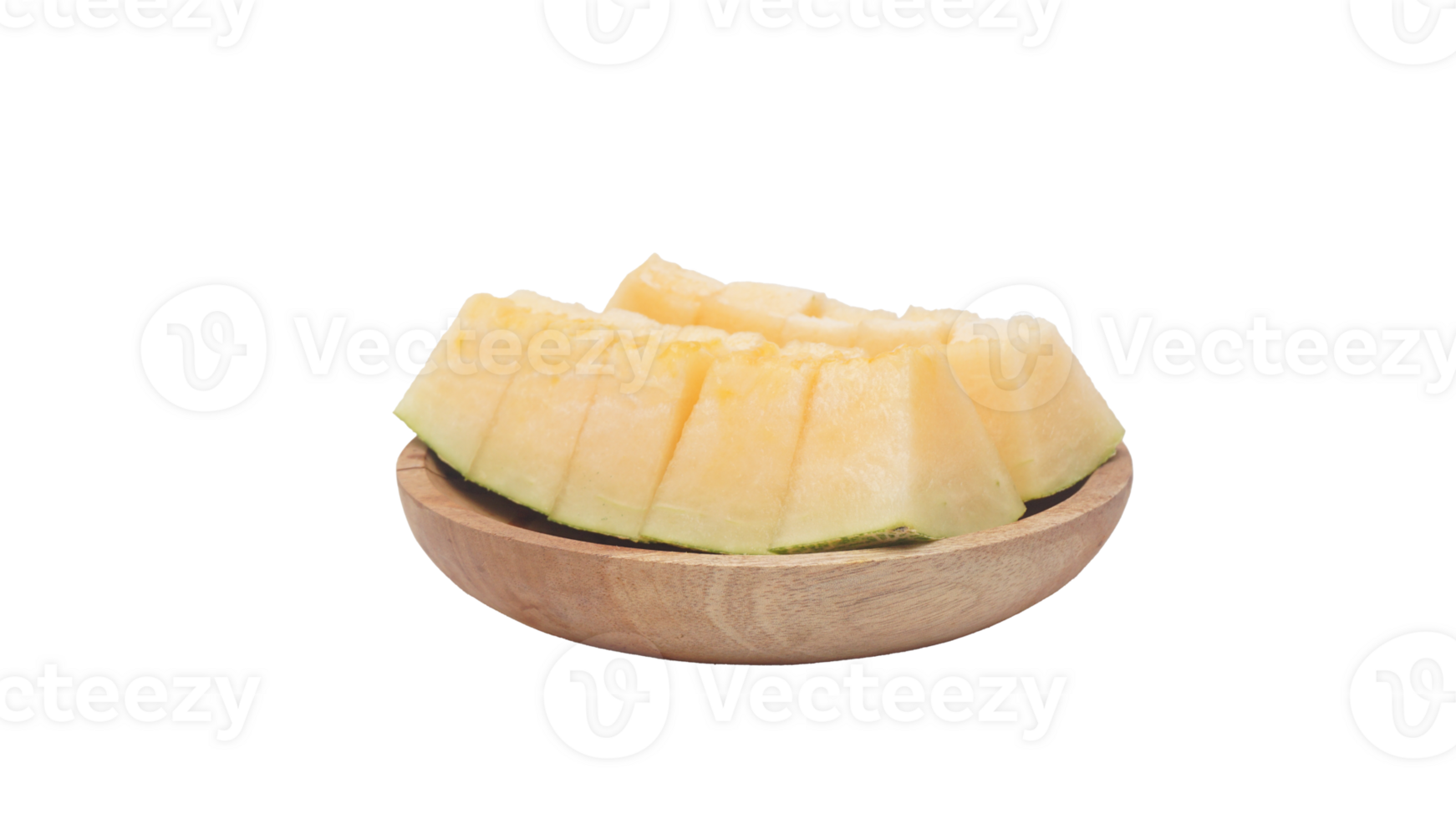 Pieces of Cantaloupe Melon on Wooden Plate on Transparent Background png