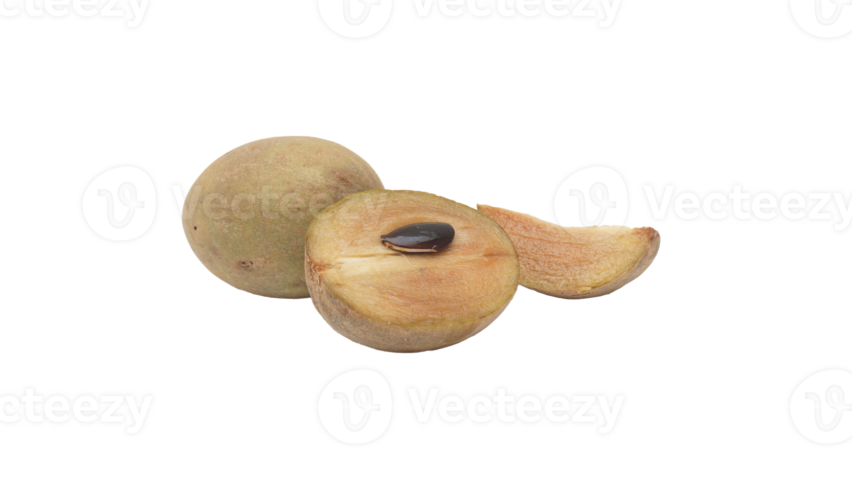 Slice, Half, and Whole Sapodilla on Transparent Background png