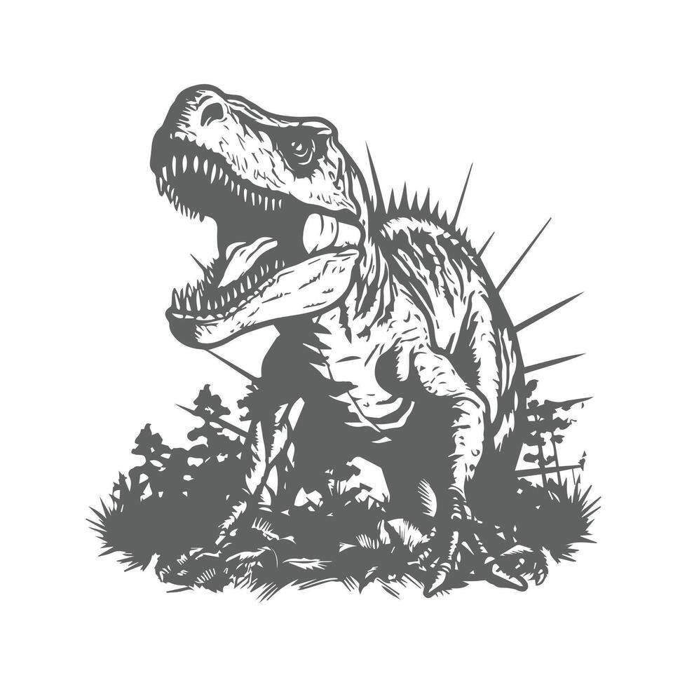T-rex dinosaur silhouette, black and white design, isolated on white background, vector